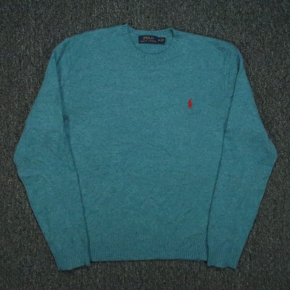 Polo Ralph Lauren Sweater Mens Medium Blue Cashmere Long Sleeve Lightweight - Picture 1 of 8